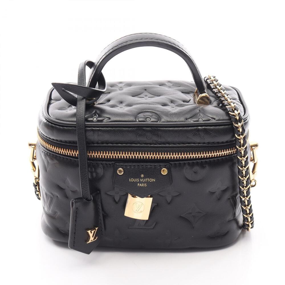 Louis Vuitton Vanity Coussin Handbag Leather Monogram Embossed Black